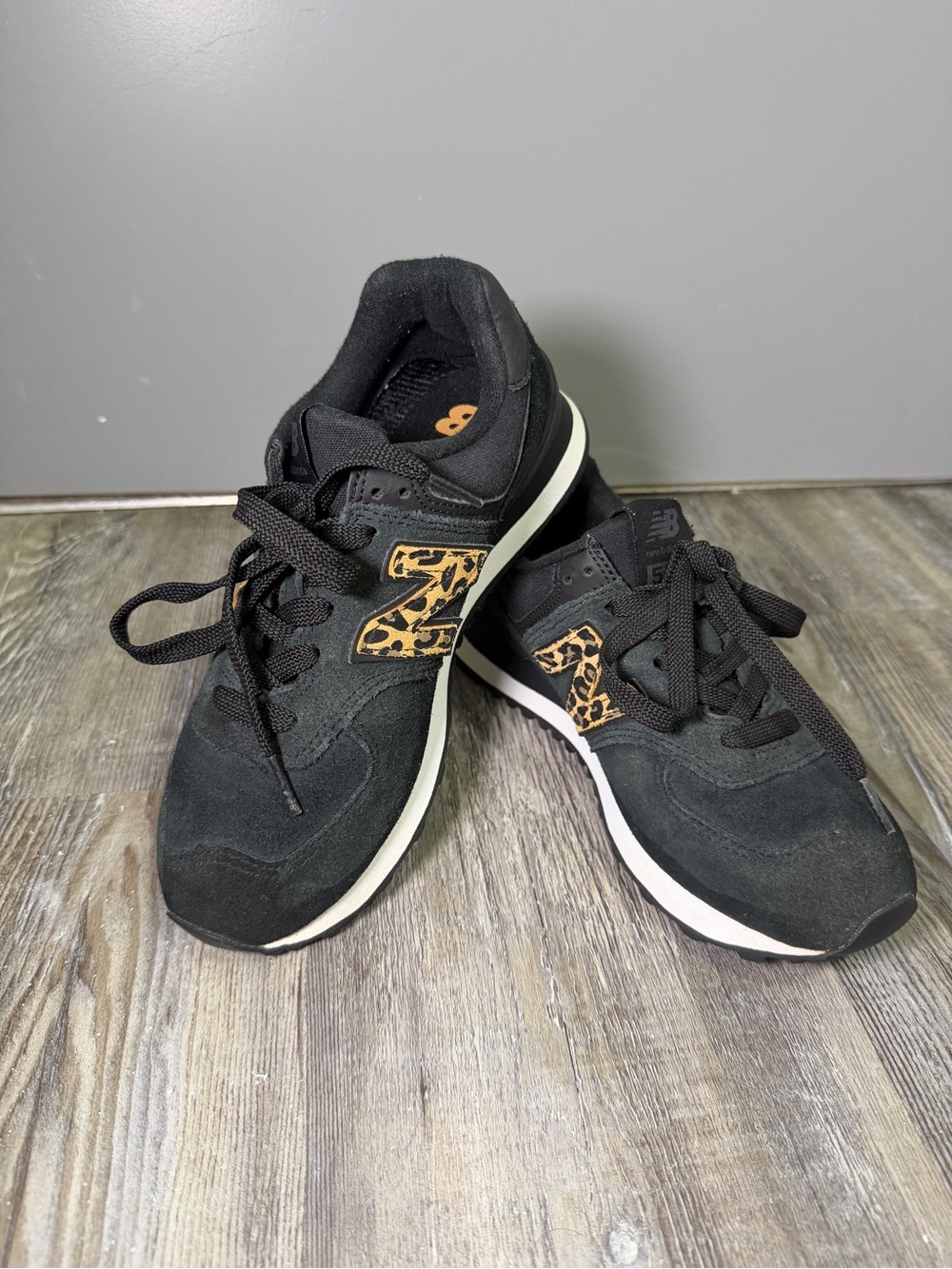 New Balance Black Sneakers with Leopard Print 'N' Accent